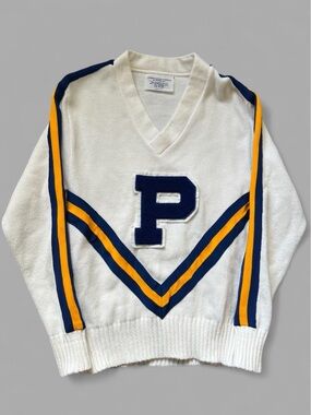 Vintage 70’s Bristol Products V-Neck Collegiate Letterman Retro Sweater. Size M.